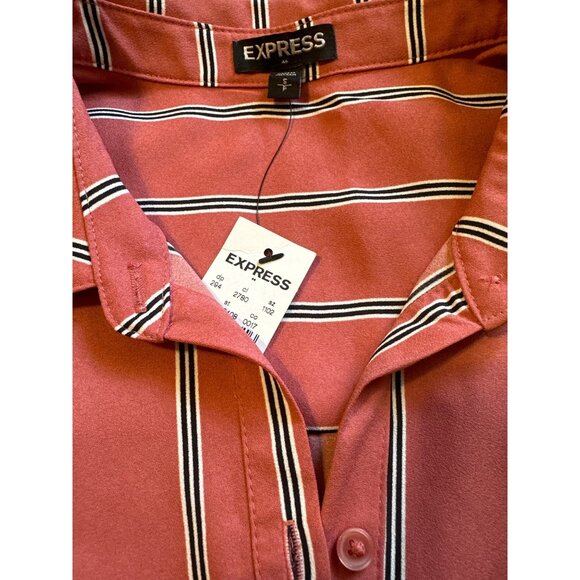 💖Express Women's Sleeveless Striped Button-Up Tunic Dress Size SP Salmon - Picture 2 of 6